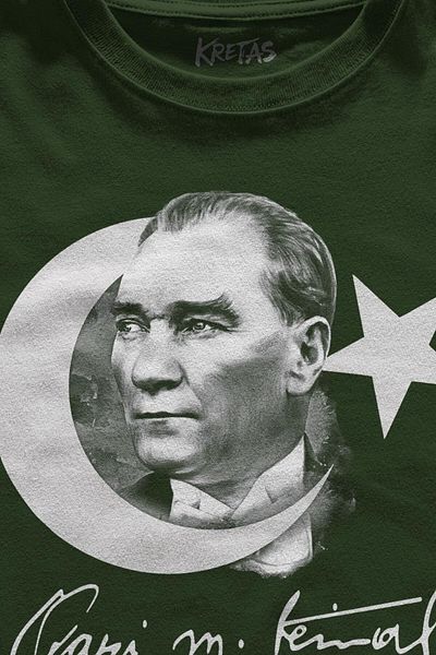 Kretas Atatürk Gazi Mustafa Kemal 10 Νοεμβρίου Τουρκική σημαία με στάμπα χακί μπλουζάκι Unisex T-shirt