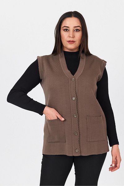 Uludağ Triko Women's Mink Buttoned Steel Knit Vest