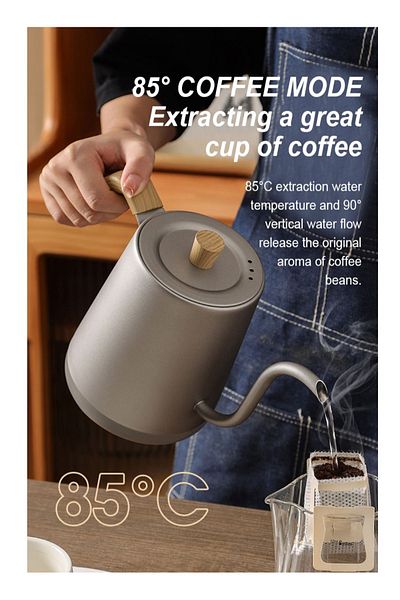 ET-LIFE Electric Gooseneck Kettle 1000W - 304 Stainless Steel Coffee and Tea Pot, Quick Heating