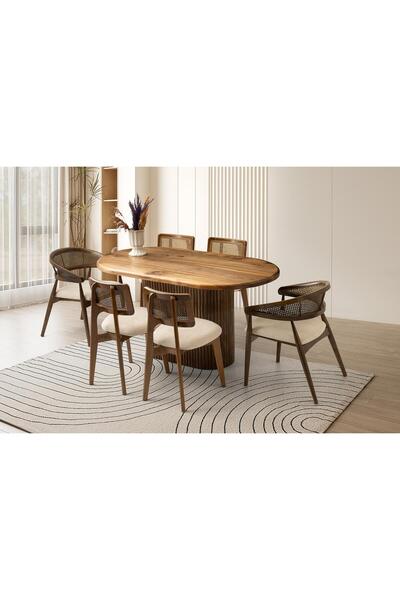 Levent Mobilya Aksesuar Bakü Masa, Hazel&zion Sandalye, Ceviz, 160x85