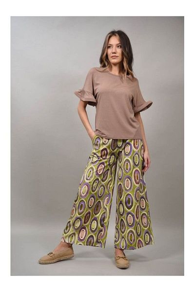 FASHIONLAND Vissimo Beige Puff Sleeve T-Shirt One Size