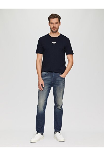 s.Oliver Tricou bărbătesc cu mânecă scurtă și guler rotund, croială regulată, bleumarin închis, 2XL