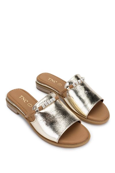 Tamer Tanca Women's Genuine Leather Gold Heeled Slippers