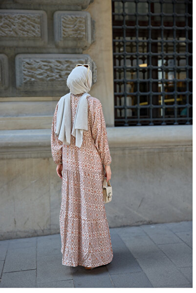 LOCCO Women's Geometric Motif Pattern Dress Light Brown