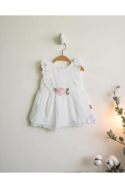 çilek bebe Kız Bebek %100 Pamuklu Fistolu Elbise