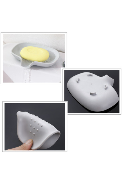 Viyogo Set of 2 silicone soap dishes with drain, 14.5 x 8.5 x 2.5 cm, gray