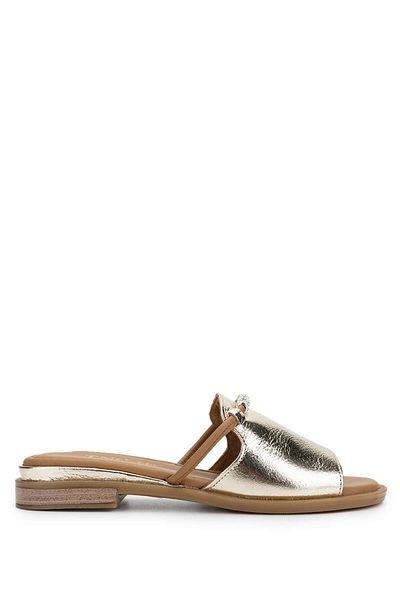 Tamer Tanca Women's Genuine Leather Gold Heeled Slippers