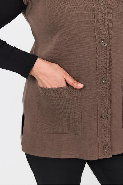 Uludağ Triko Дамска плетена жилетка от норка с копчета