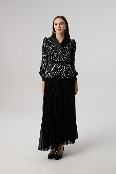 Elaris Exclusive ELARİS Nokta Desenli Piliseli Uzun Elbise