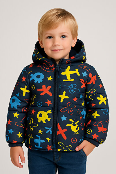 freemen Erkek Çocuk Polarlı Kapüşonlu Helikopter Desenli Kışlık Şişme Mont & ...