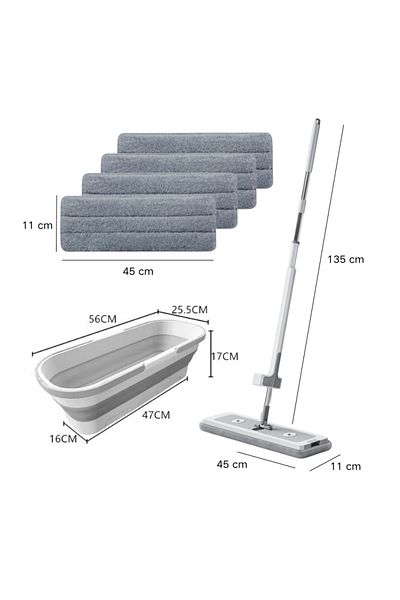 Viyogo Set mop rotativ cu 4 lavete microfibra si lighean pliabil de 8 L