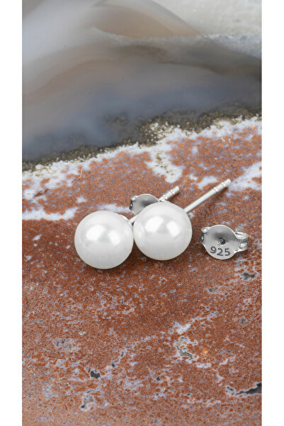 klas gümüş Gümüş Mayorka Inci Kadın Küpe 8 Mm | 925 Ayar Gümüş