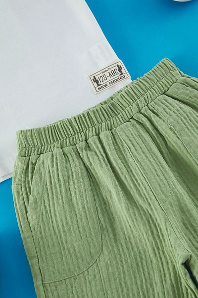 Pollito Boy's Labelled T-Shirt and Muslin Shorts Set of 2