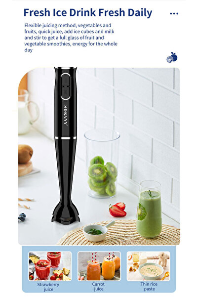 SOKANY Hand Blender, 2 Speeds, Power 200 W, Powerful Mixing Motor, Lightweight, Super Easy Use Black