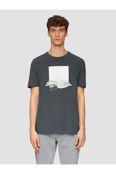 s.Oliver Men's short-sleeved T-shirt, front print and Regular Fit cut, Dark Grey, XL