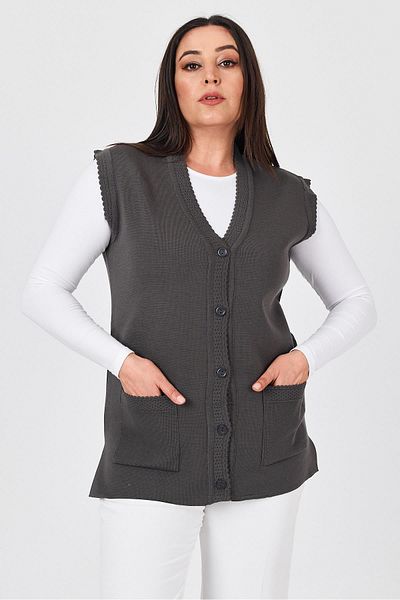 Uludağ Triko Women's Smoked Buttoned Steel Knit Vest