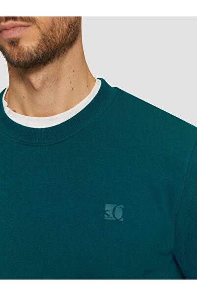 s.Oliver Men's crew neck sweatshirt with logo, Turquoise, S