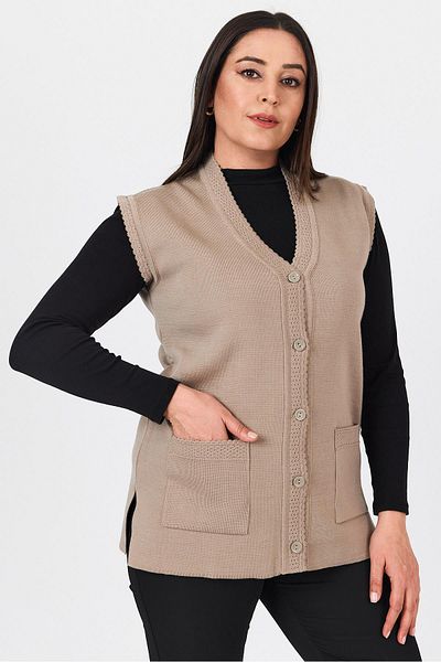 Uludağ Triko Women's Sand Buttoned Steel Knit Vest