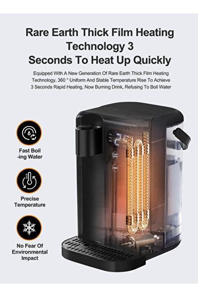 ET-LIFE Water Dispenser,Countertop Instant Hot Water Filter Dispenser,3L,Temp Safety Lock,for Home Offices