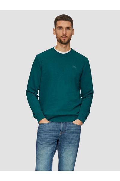 s.Oliver Men's Crew Neck Sweatshirt With Logo, Turquoise, 2xl