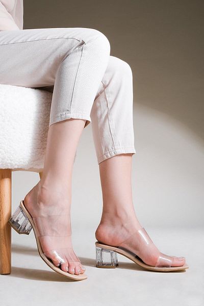 Marjin Transparente Hausschuhe mit transparentem Absatz und Band für Damen Yesva Beige
