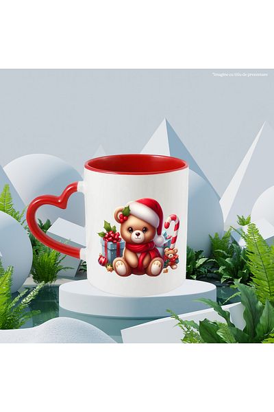 StoryGift Romania Mug with a teddy bear | illustration | joy | Christmas hat | scarf |, With ,STG.