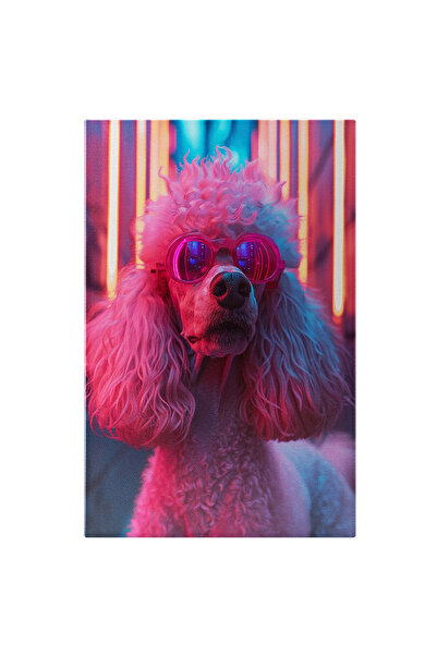 StoryGift Romania Tablou Canvas Pudel Alb Cu Ochelari Roz Cu Blana Alba Creata Si Urechile Lungi In Lumina Refle