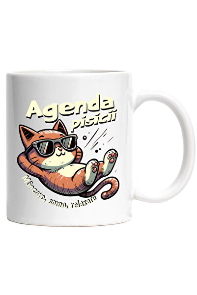 StoryGift Romania Cana Agenda Pisicii Mancare Somn Relaxare, 330ml, Ceramic C...