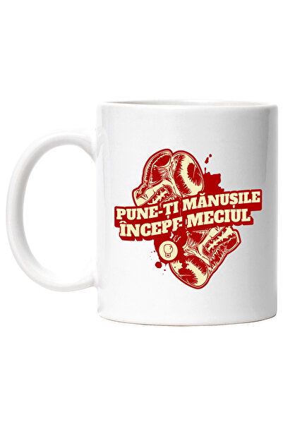 StoryGift Romania Cana Manusi De Box Joc De Contact Pune-ti Manusile, 330ml, Ceramic Cu Maner Alb, Cu M,stg