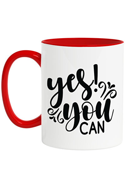 StoryGift Romania Cana Cu Mesaj Motivational "yes! You Can" - Da Tu Poti Cu Maner Rosu, Cu Maner Rosu S,stg