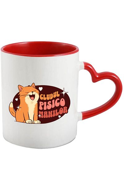 StoryGift Romania Cana Clubul Pisicomanilor Pisica Galbena Cascand Motan, 330ml, Ceramica Cu Maner, Cu ,stg
