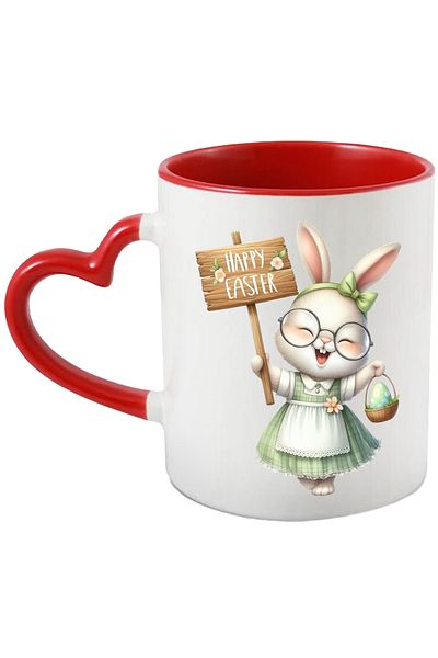 StoryGift Romania Cana Cu O Iepuroaica In Rochita, Ilustratie, Paste Fericit, Mesajul "happy Easte, Cu ,stg