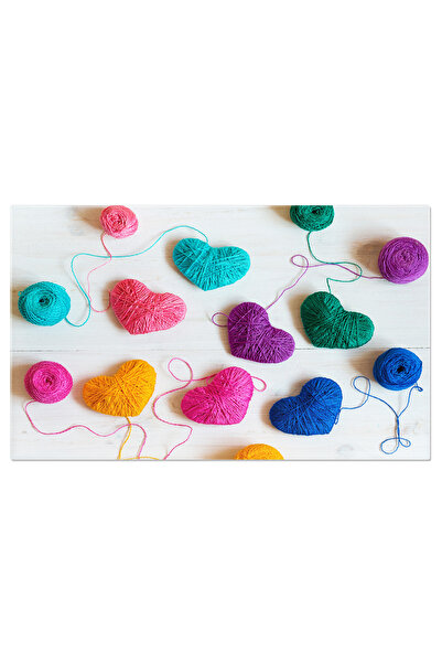 StoryGift Romania Tablou Canvas Inimi Multicolore Cu Bile De Ata Pe Fundal Al...