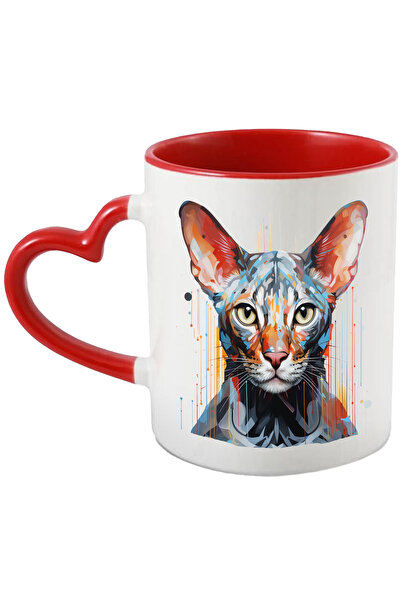 StoryGift Romania Cana Cu Pisica, Sphynx, Dungi, Geometric, Abstract, Multicolor 330 Ml, Ceramica , Cu ,stg