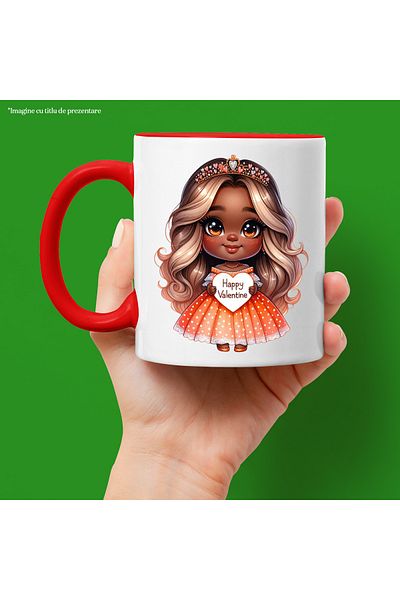StoryGift Romania Mug with a little black girl | illustration | holding a little heart on which I write, With ,STG