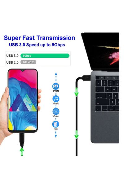 Unidopro Cablu USB 3.0 la USB Type-C, Metal/PVC, Negru/Argintiu, 200 Cm