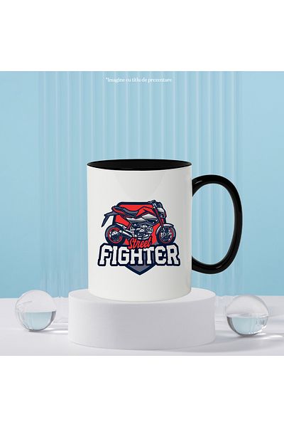 StoryGift Romania Mug With Message In English Street Fighter, Emblem, Motorcycle, Multicolor 330 ml, With
