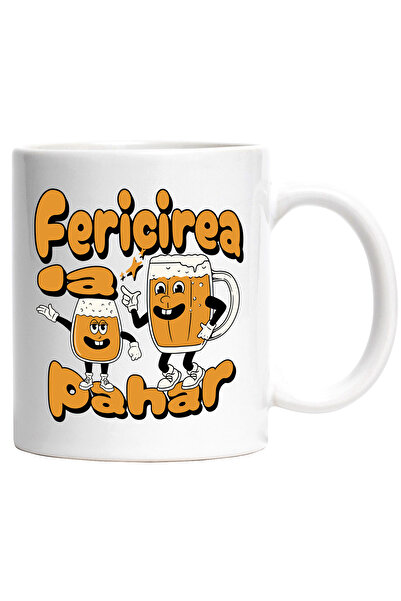 StoryGift Romania Cana Fericirea La Pahar Bere Alcool Petrecere, 330ml, Ceramic Cu Maner Alb, Cu Maner ,stg
