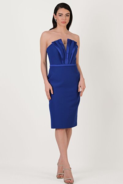 Spazio Pulcini Derin V Straplez Kısa Abiye Elbise SAKS