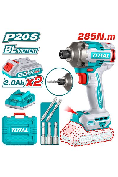 TOTAL 20V 285Nm Cordless Screwdriver with Plastic Bag, Extra Battery and Charger