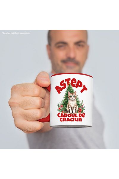 StoryGift Romania Mug with Fluffy Cat Next to the Christmas Tree Text I'm Waiting for the Christmas Gift, What, With, STG