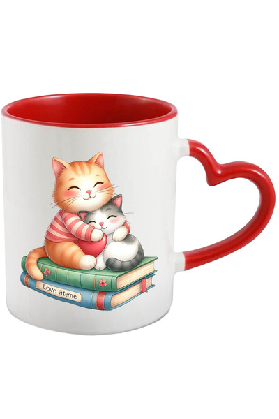 StoryGift Romania Cana cu 2 pisicute care stau pe carti | ilustratie | inima | apropiere | imbujor, Cu ,STG
