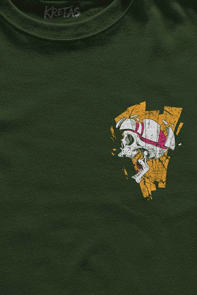 Kretas Μπλουζάκι Unisex Khaki Skull Metal Skull Rock Minimal μπλουζάκι με στάμπα μπροστά