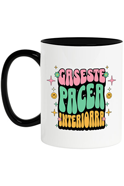 StoryGift Romania Cana Gaseste Pacea Interioara, 330ml, Ceramica Cu Maner Neg...