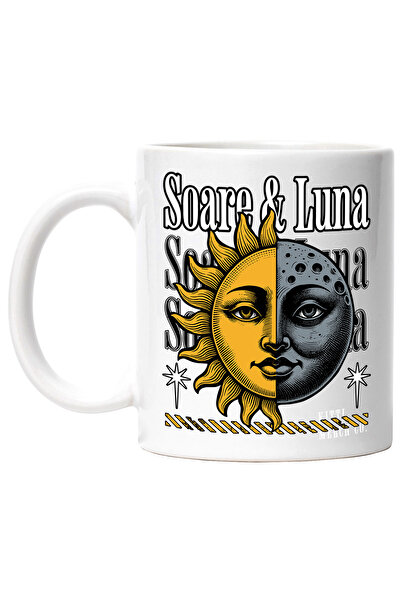 StoryGift Romania Cana Soarele Și Luna, Yin Si Yang Galaxie , 330ml, Ceramic Cu Maner Alb, Cu Maner Alb,stg