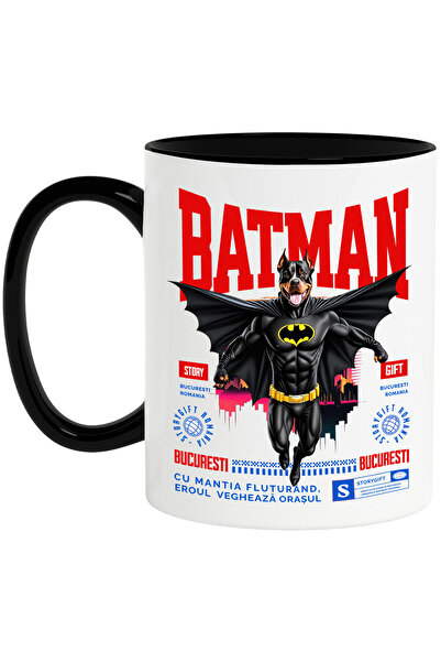 StoryGift Romania Cana Cu Pitbull Caine In Costum De Batman Cu Pelerina, Erou...