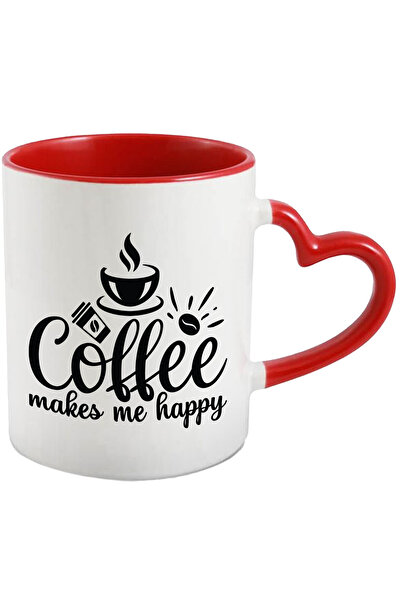StoryGift Romania Cana Cu Mesajul "coffee Makes Me Happy" - Cafeaua Ma Face Fericit Cu Maner Inima, Cu ,stg