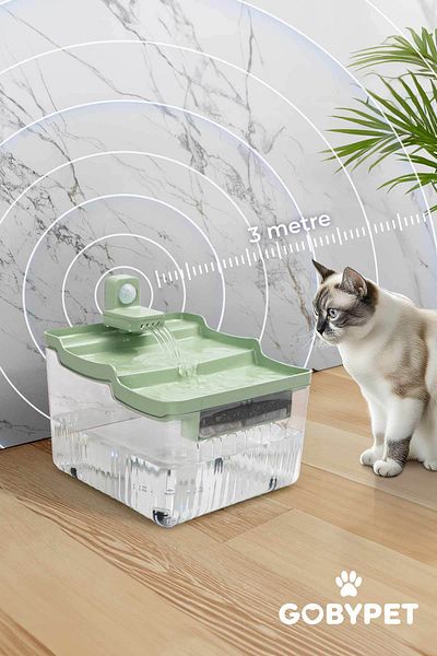 GOBYPET Silent Cat Water Dispenser with Motion Sensor, Cat Water Dispenser with Sensor, Cat and Dog Water Dispenser