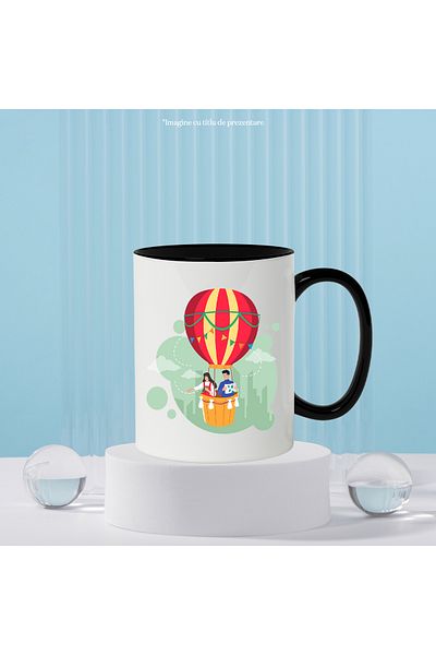 StoryGift Romania Cana Cu Balon Cu Aer Cald, Cuplu, Harta, Binoclu, Oras, Zbor, Multicolor 330 ml,, Cu ,STG