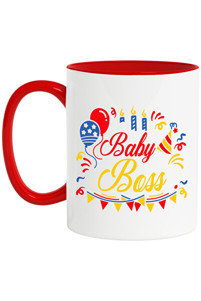 StoryGift Romania Cana Cu Baloane, Lumanari Si Textul "baby Boss" - Sef Bebel...